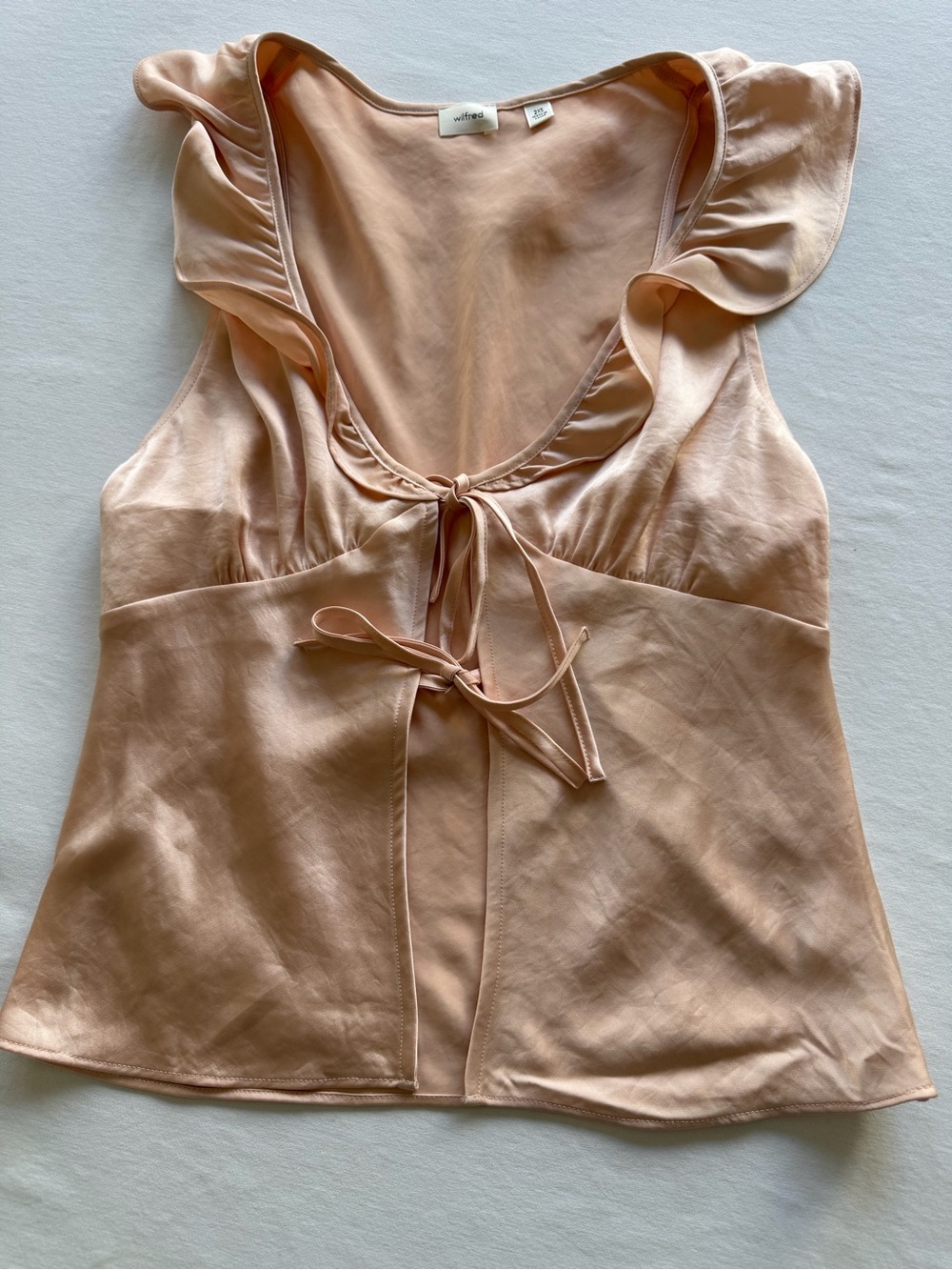 Aritzia WILFRED Pale Pink Ruffle-Trim Silk Blend Blouse